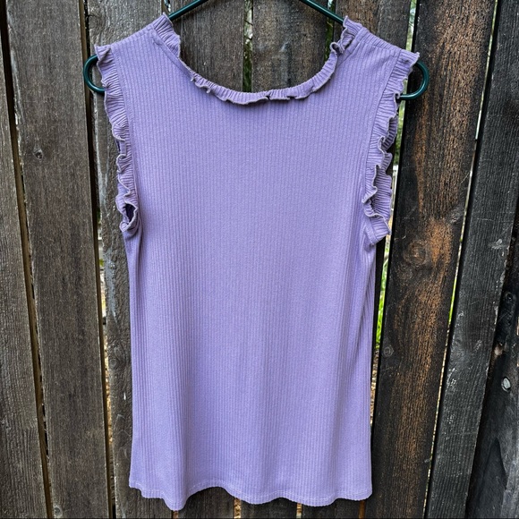 Bobeau Purple Ruffle Ribbed Tank Top Sz M - Picture 5 of 8